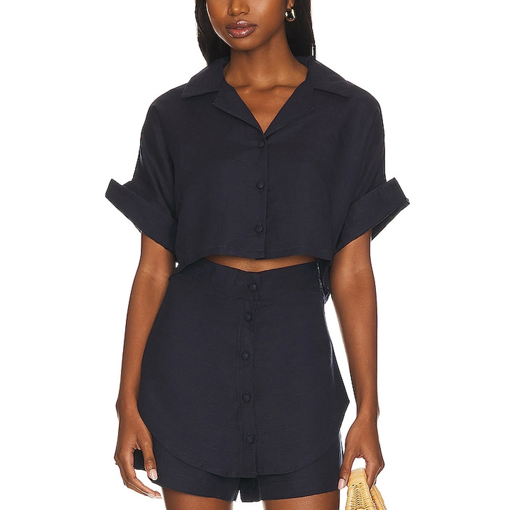 Ostra Brasil Drop Sleeve Blue Lienen Short Shirt Size XS
